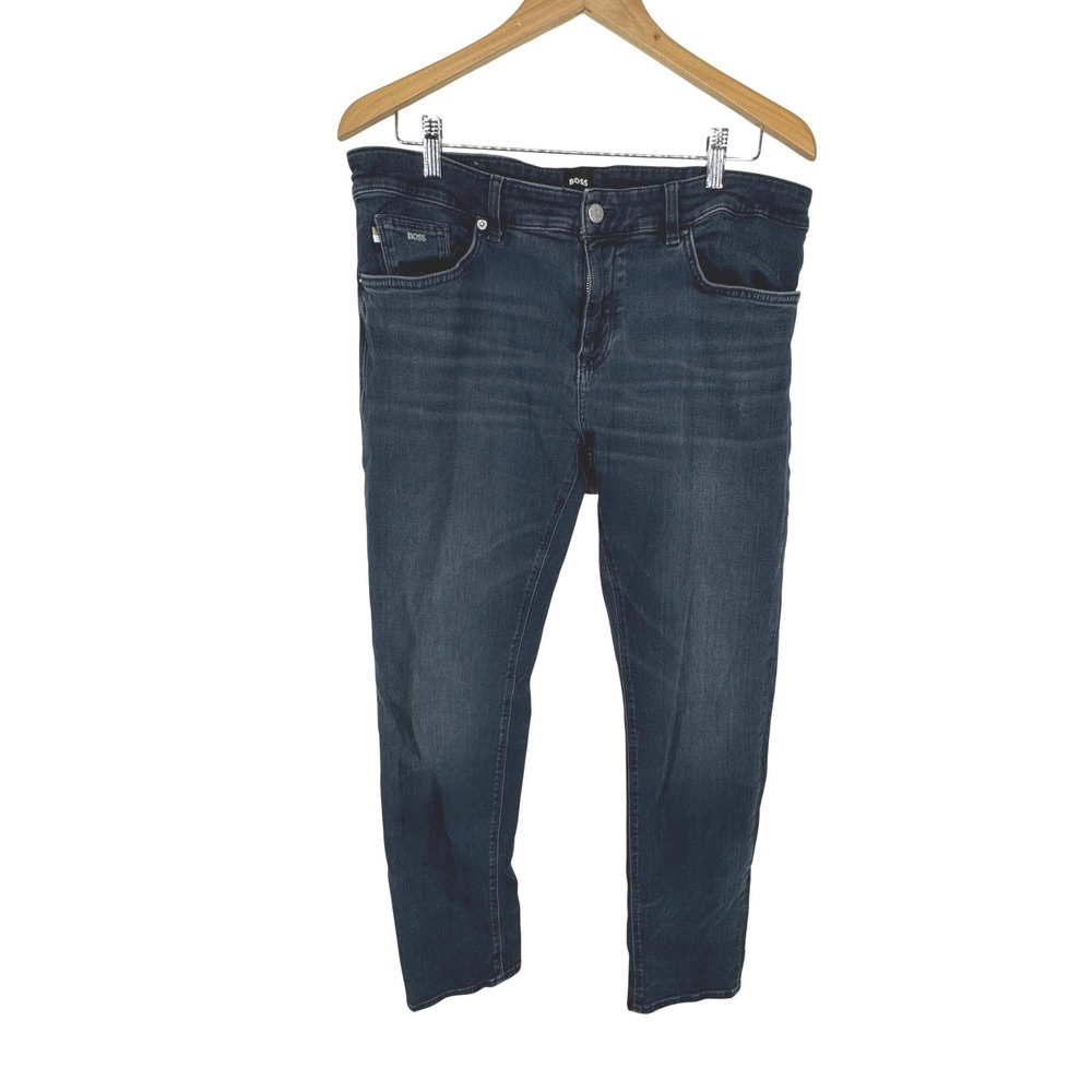 Hugo BOSS MAINE Mens Regular Fit Dark Wash Denim Jeans 36x32 Straight Leg Luxury